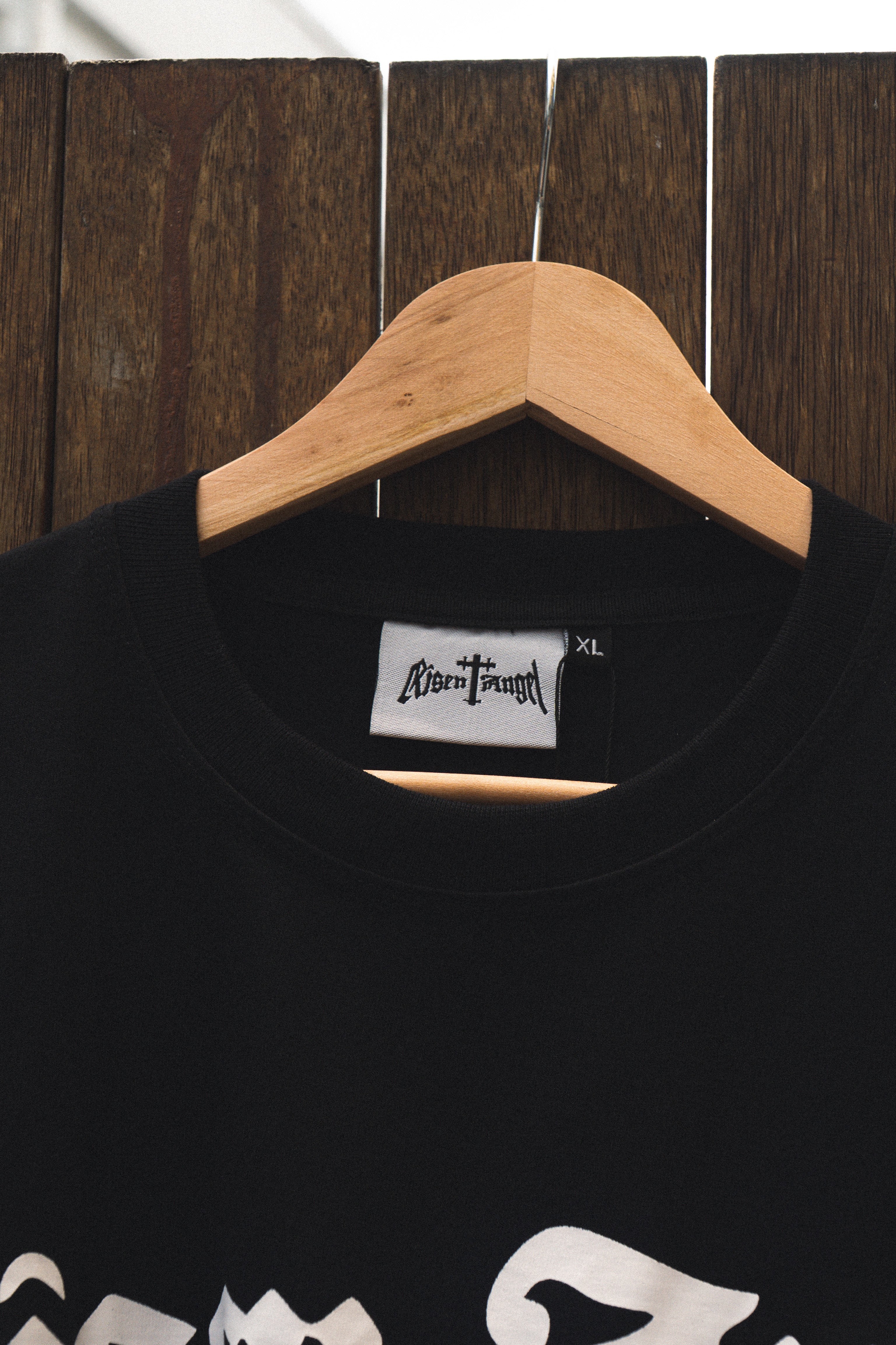 Risen Angel Christian streetwear t-shirt detail